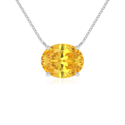 lab grown yellow-sapphire oval solitaire necklaces in platinum