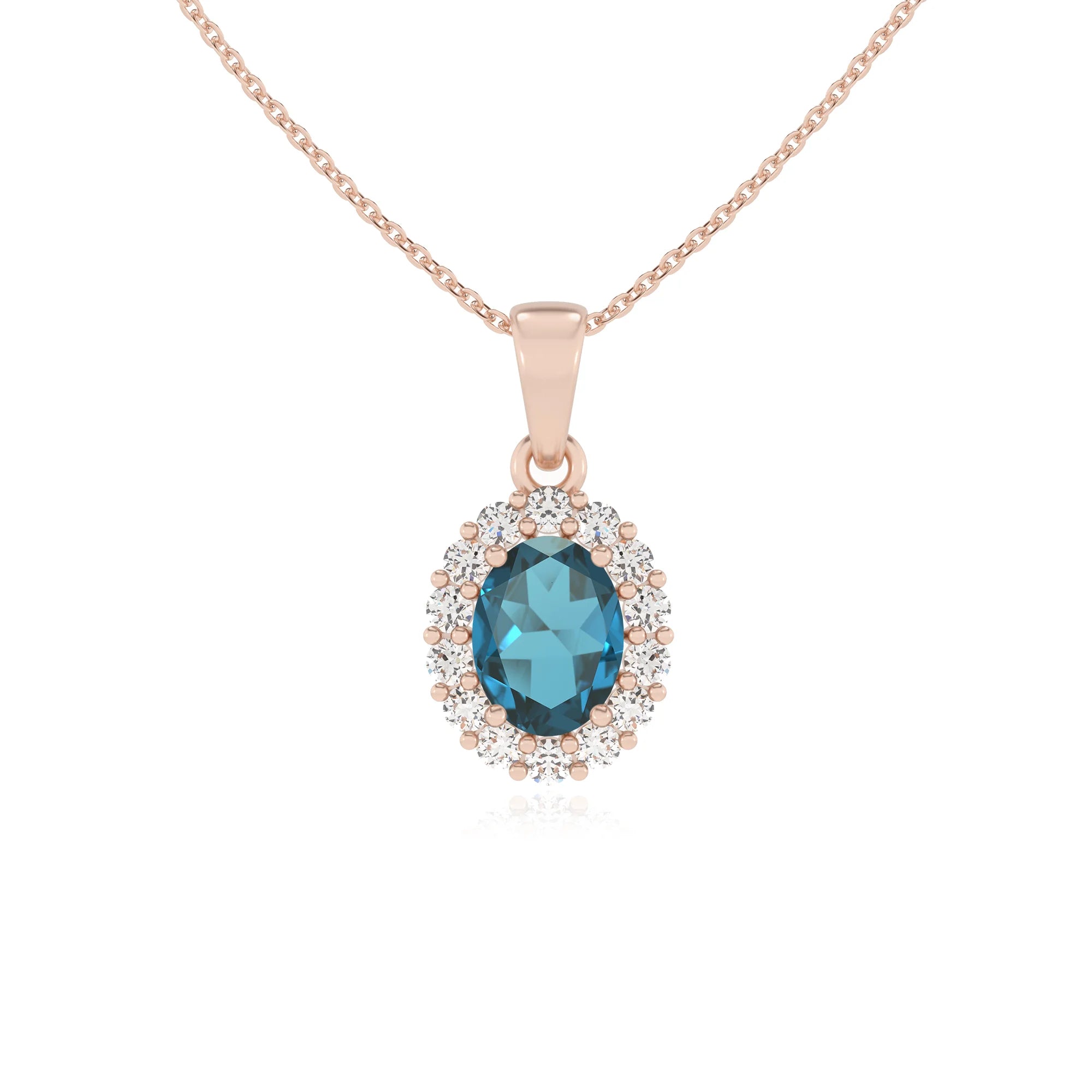 natural london-blue-topaz oval solitaire necklaces in rose gold