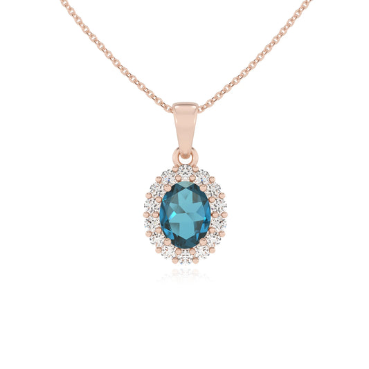 natural london-blue-topaz oval solitaire necklaces in rose gold