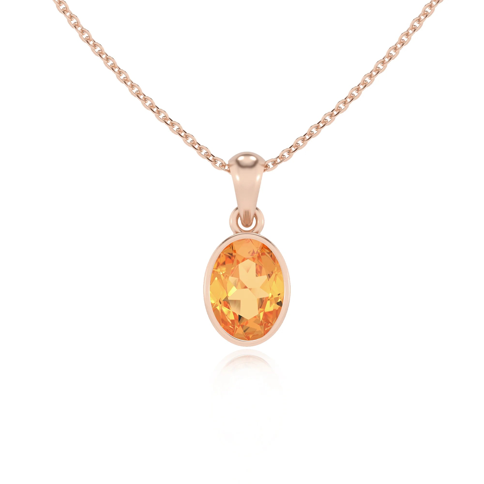 lab grown citrine oval solitaire necklaces in rose gold