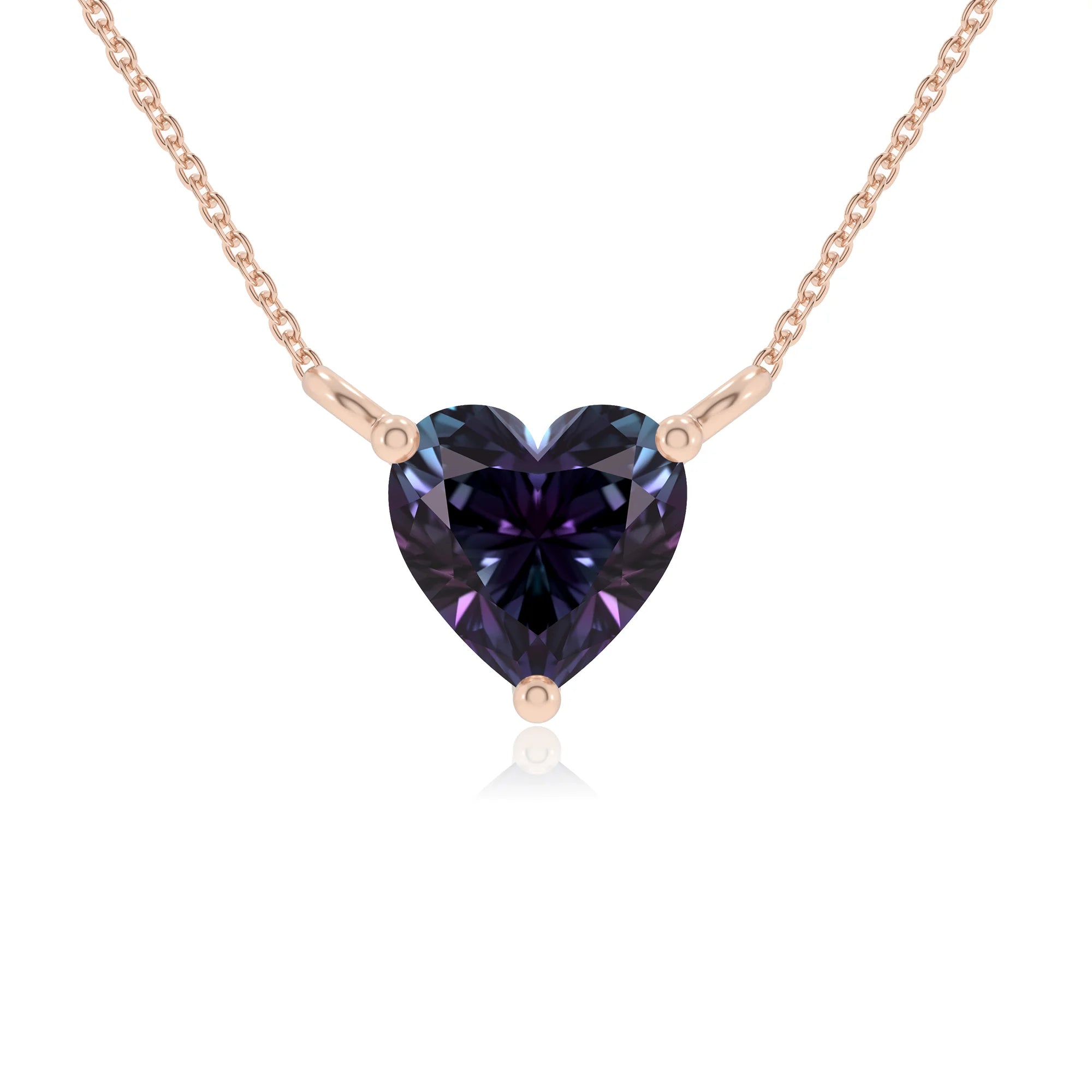 lab grown alexandrite heart solitaire necklaces in rose gold
