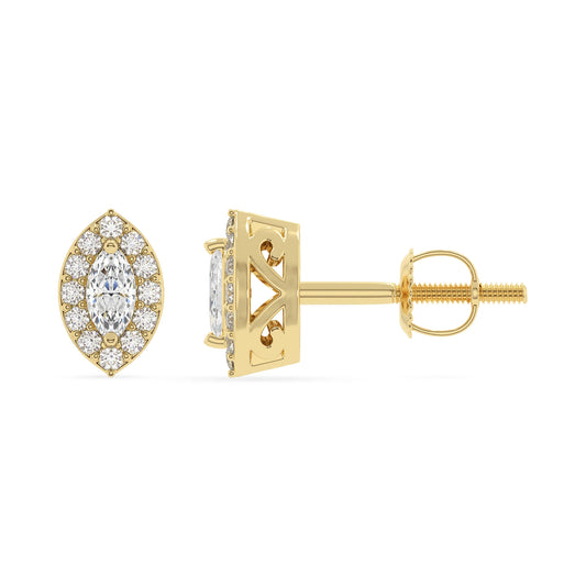 lab grown moissanite marquise stud earrings in yellow gold