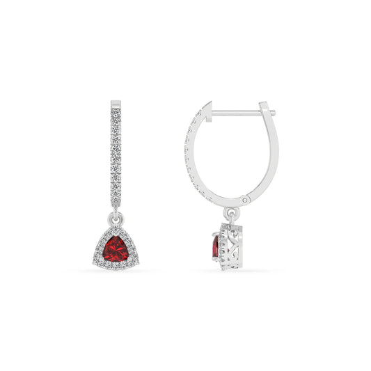 lab grown ruby trillion drop earrings in sterling silver