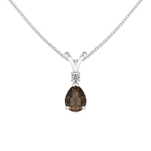 natural smoky-quartz pear solitaire v-bale necklaces in white gold