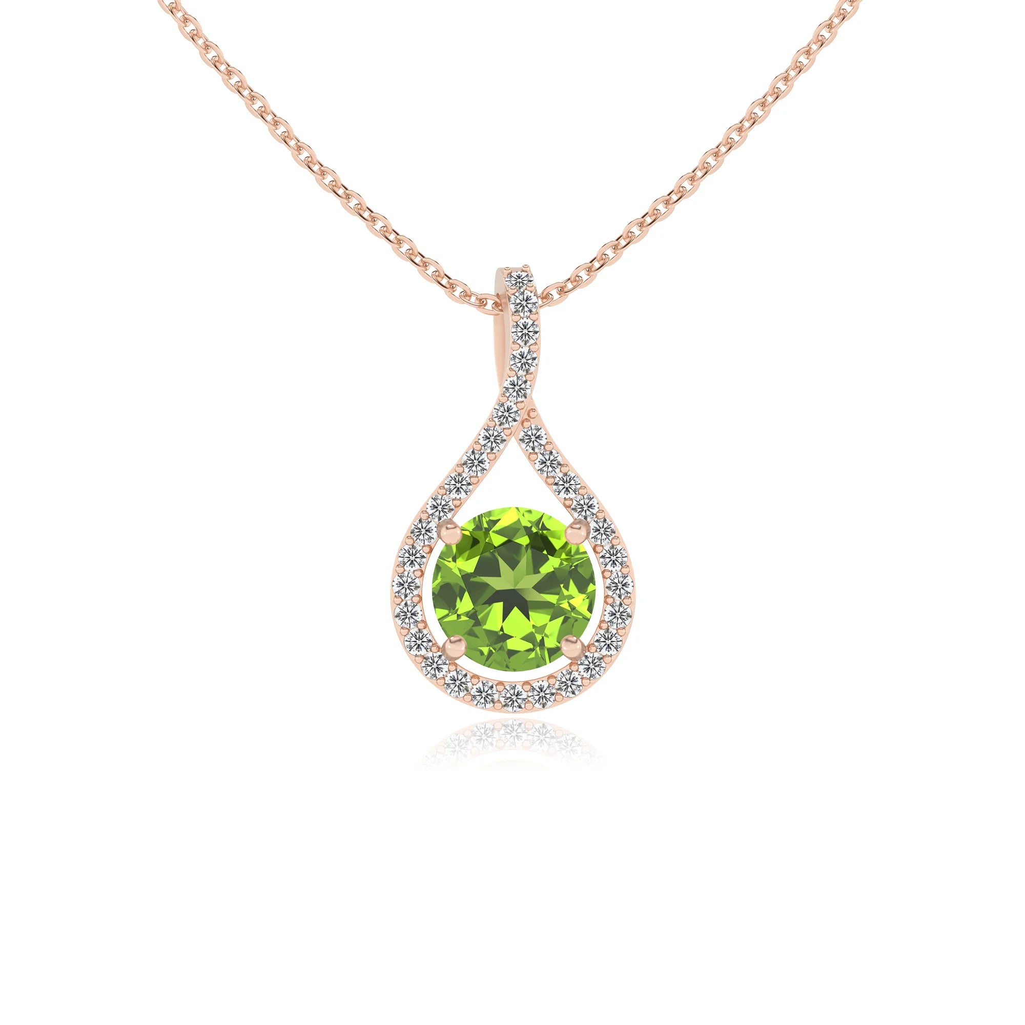 natural peridot round solitaire necklaces in rose gold