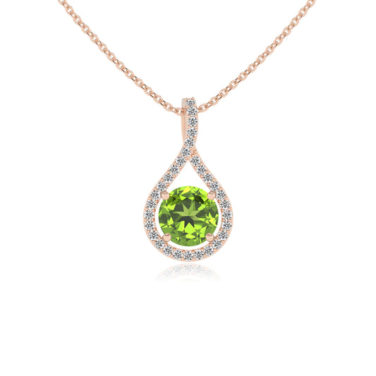 natural peridot round solitaire necklaces in rose gold