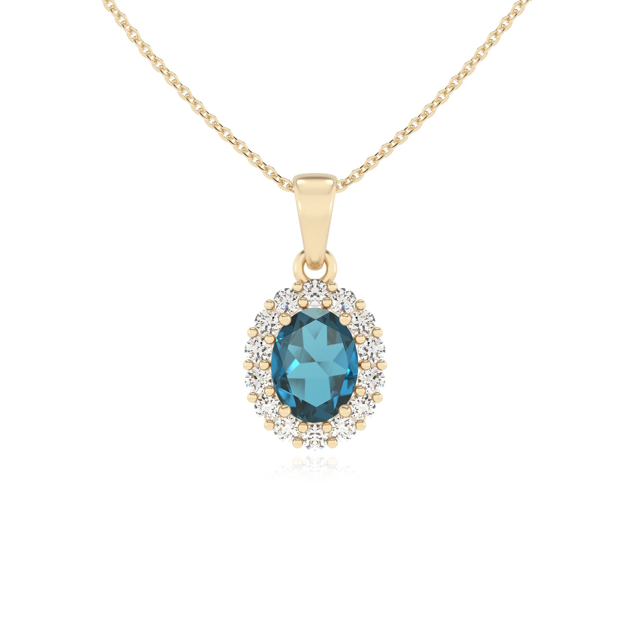 natural london-blue-topaz oval solitaire necklaces in yellow gold