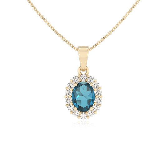 natural london-blue-topaz oval solitaire necklaces in yellow gold