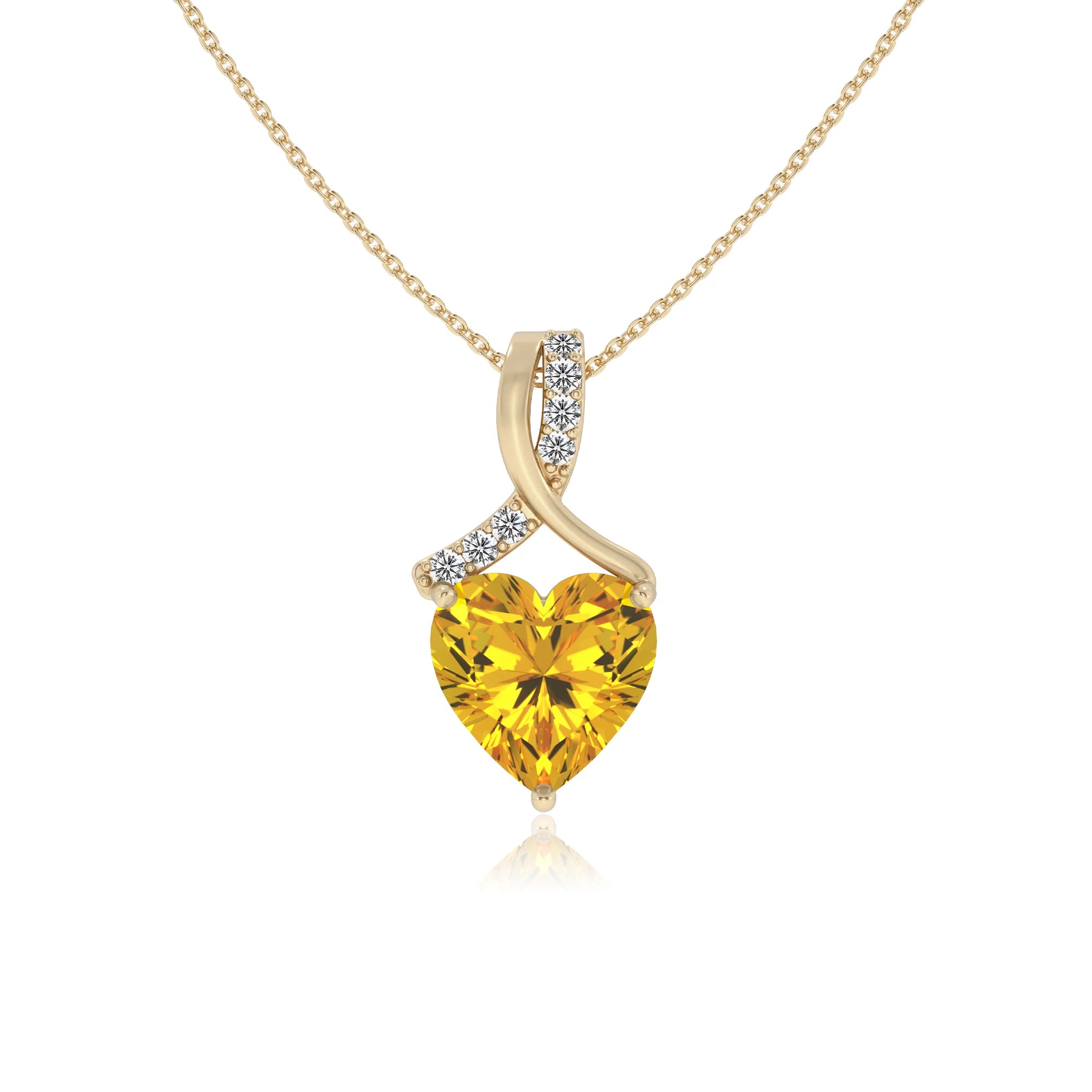 lab grown yellow-sapphire heart solitaire necklaces in yellow gold