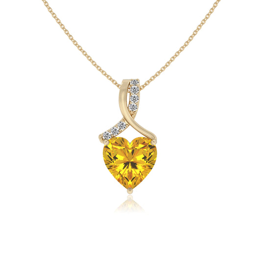 lab grown yellow-sapphire heart solitaire necklaces in yellow gold