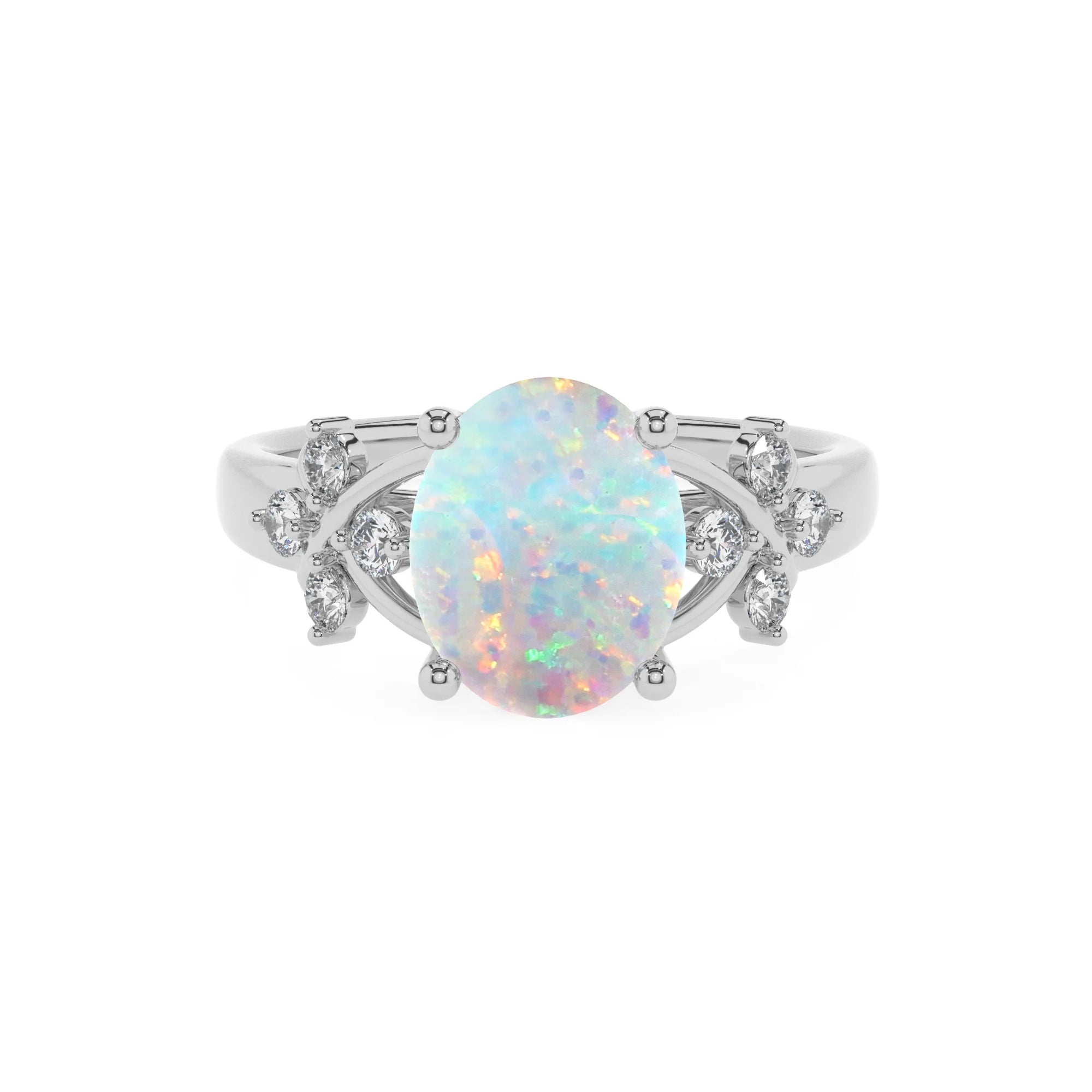 lab grown opal oval solitaire rings in white gold