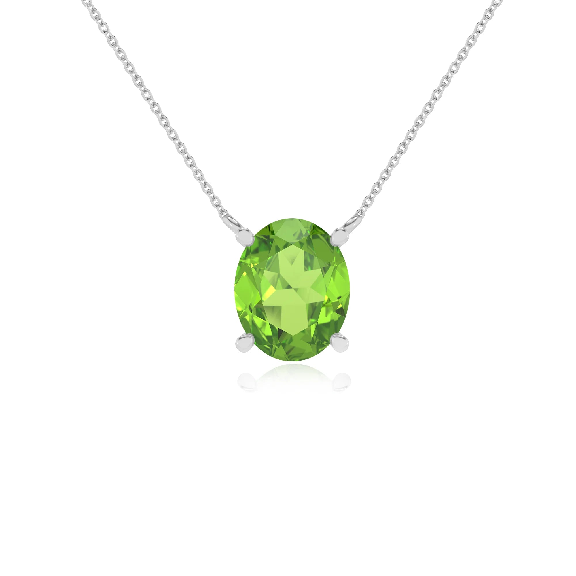 natural peridot oval solitaire necklaces in platinum