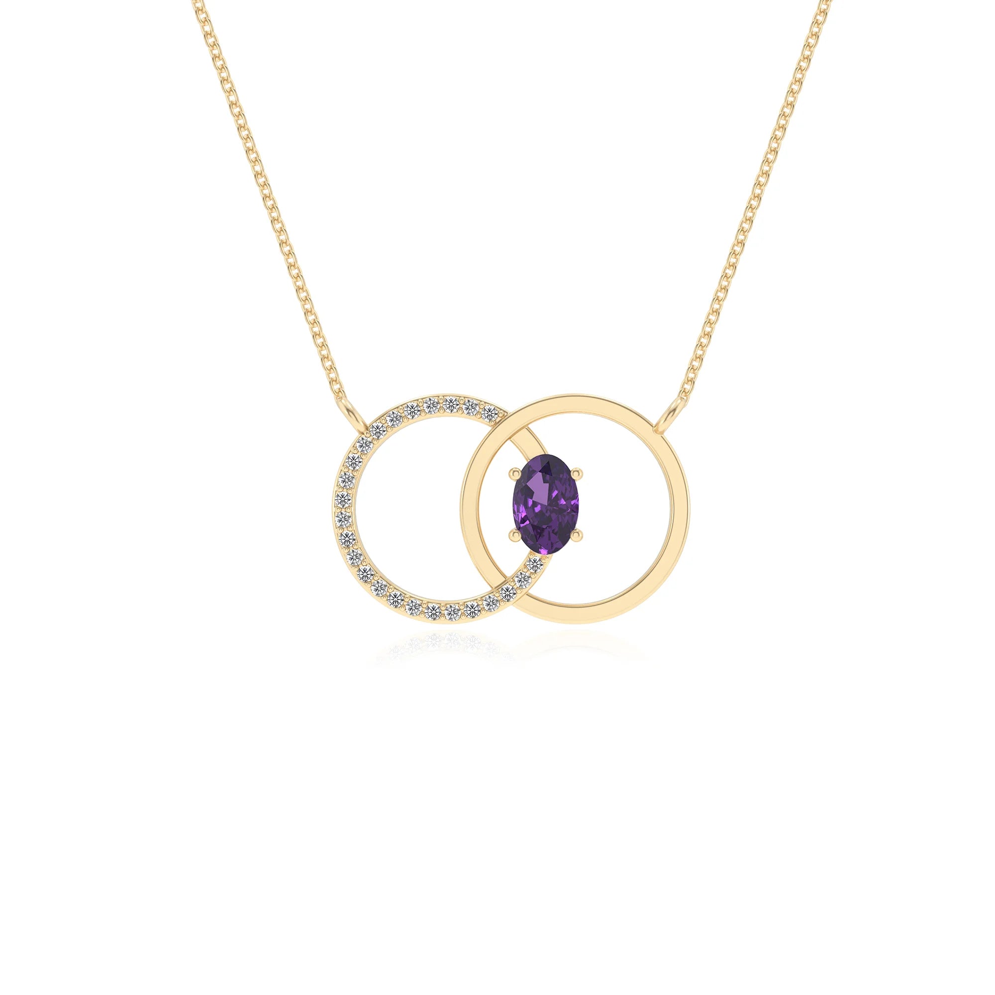 lab grown amethyst oval solitaire necklaces in yellow gold