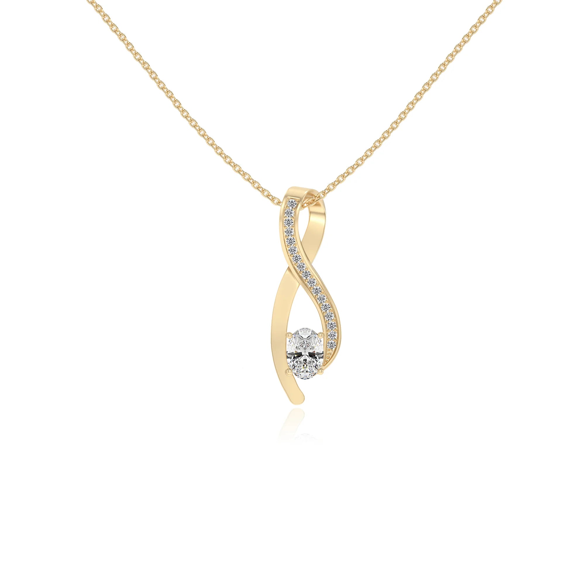 lab grown moissanite oval solitaire necklaces in yellow gold
