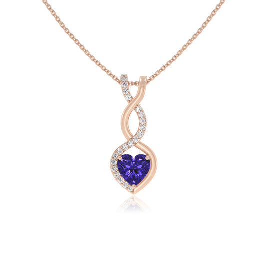 lab grown tanzanite heart infinity necklaces in rose gold