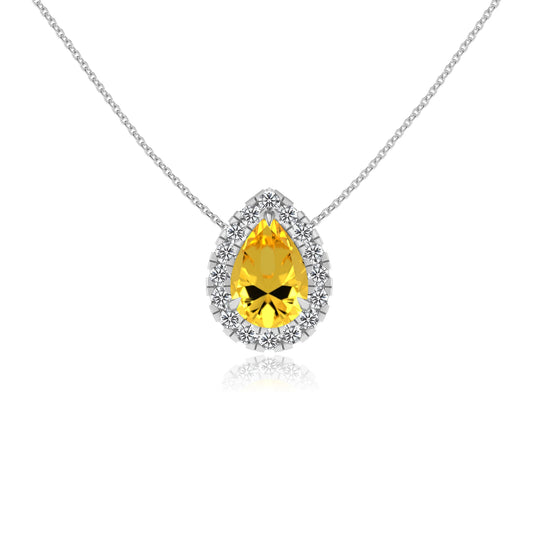 lab grown yellow sapphire pear solitaire necklaces in platinum