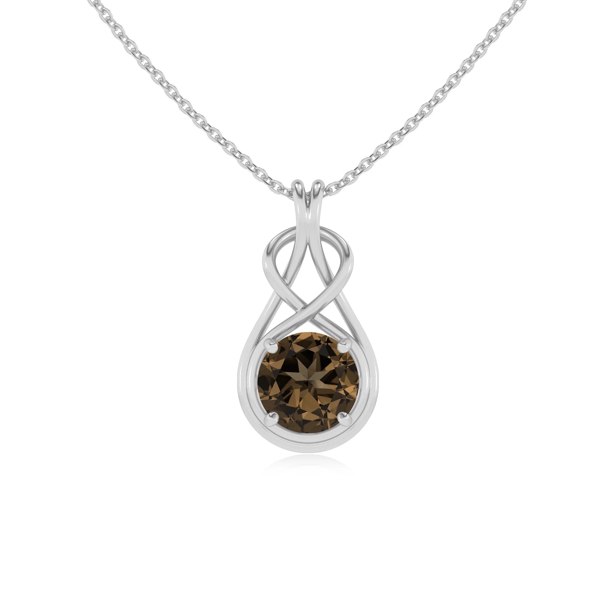 natural smoky-quartz round solitaire necklaces in sterling silver