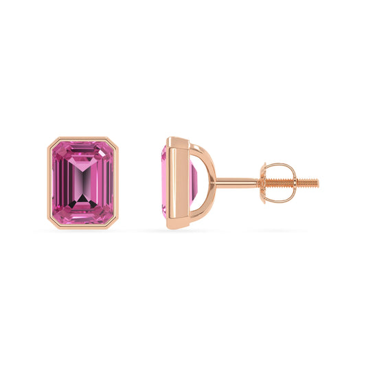 Lab Grown Pink Sapphire Emerald-Cut Solitaire Stud Earrings