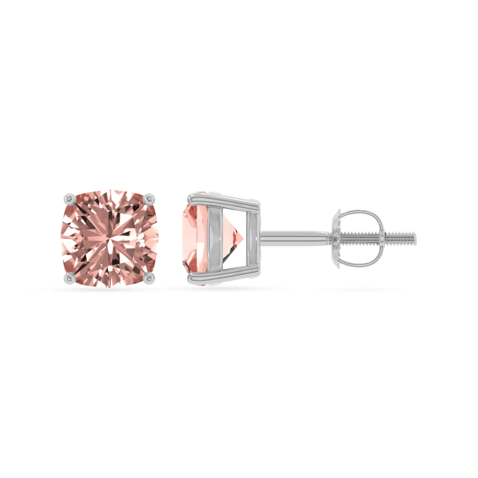 lab grown morganite cushion stud earrings in platinum