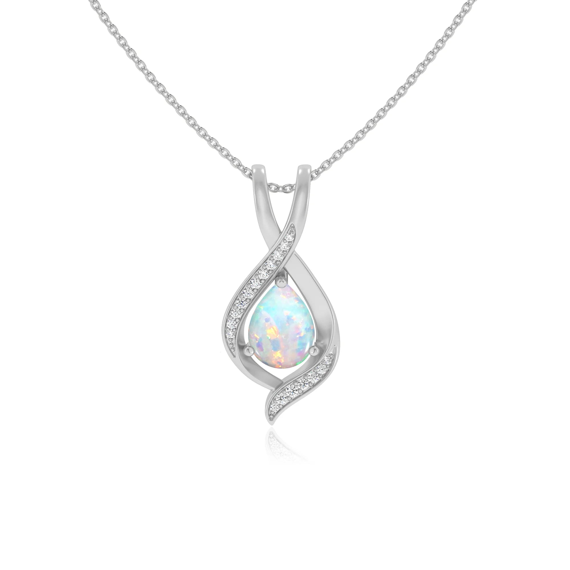 lab grown opal pear solitaire necklaces in platinum
