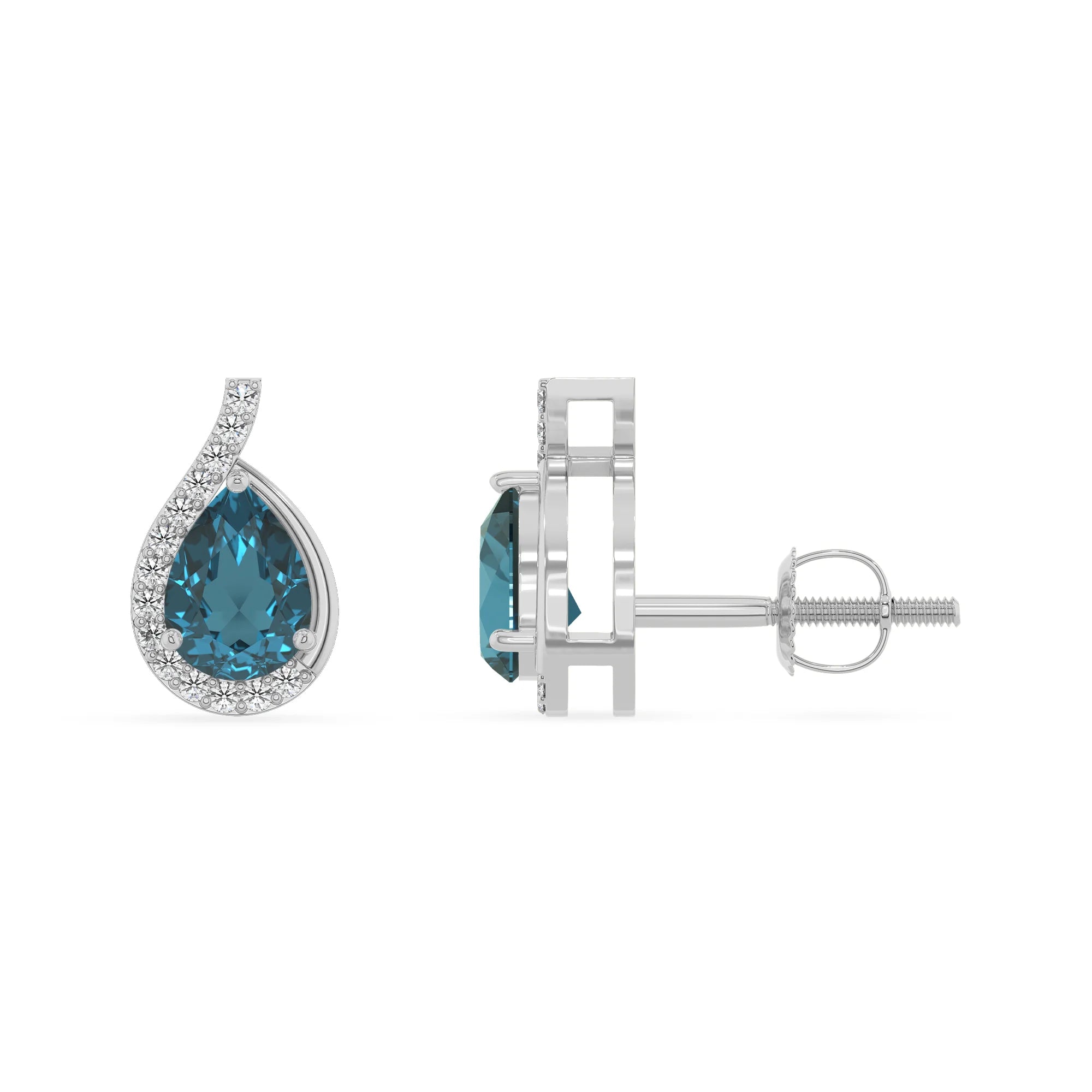 natural london blue topaz pear stud earrings in sterling silver