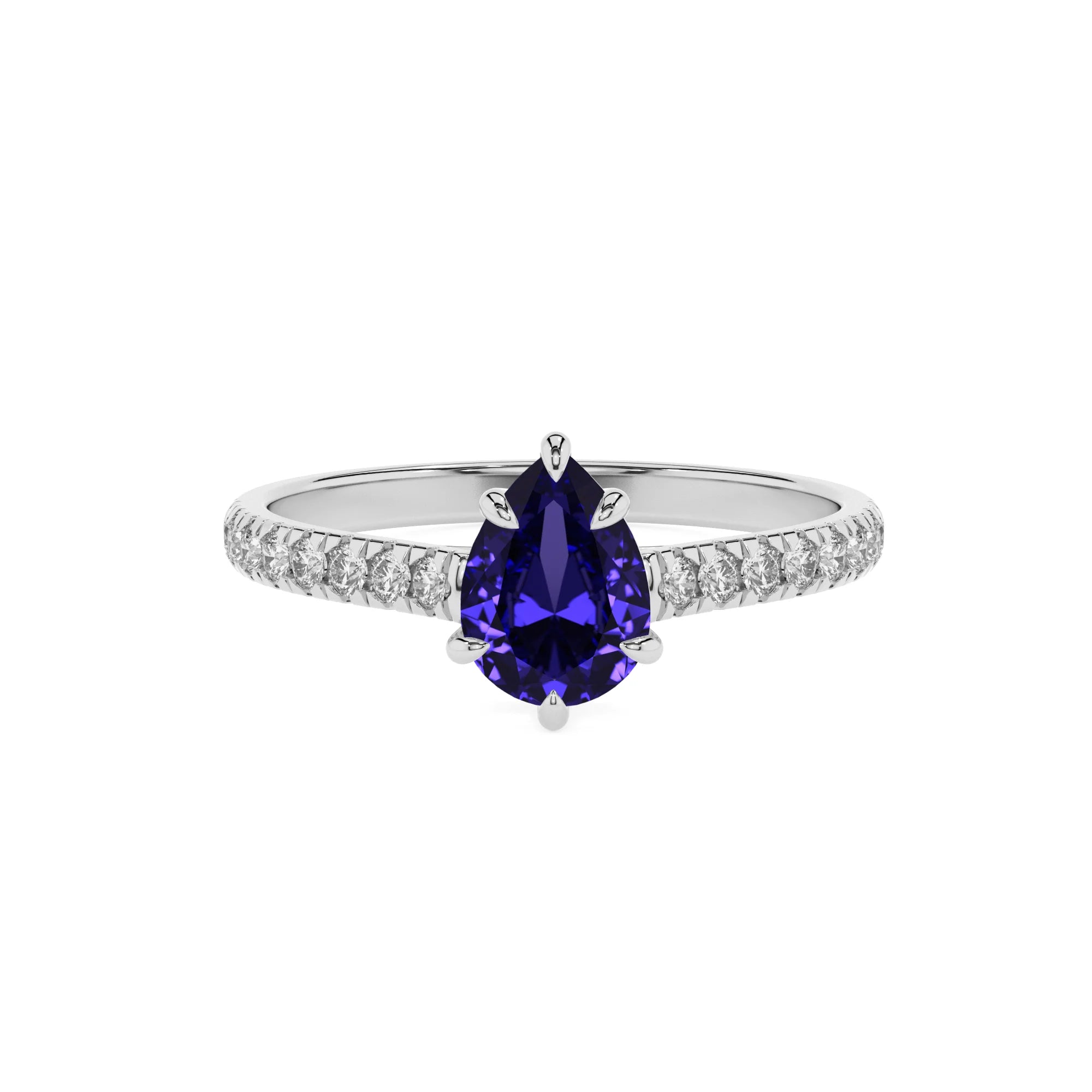 lab grown tanzanite pear half eternity solitaire engagement rings in white gold