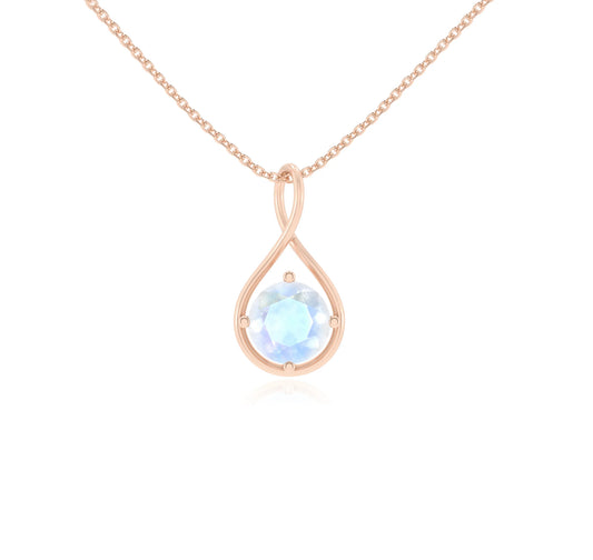 natural rainbow-moonstone round solitaire necklaces in rose gold