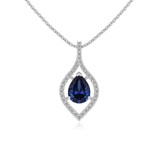 lab grown blue-sapphire pear infinity necklaces in platinum