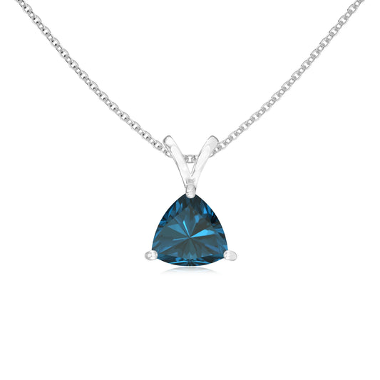 natural london-blue-topaz trillion solitaire v-bale necklaces in sterling silver