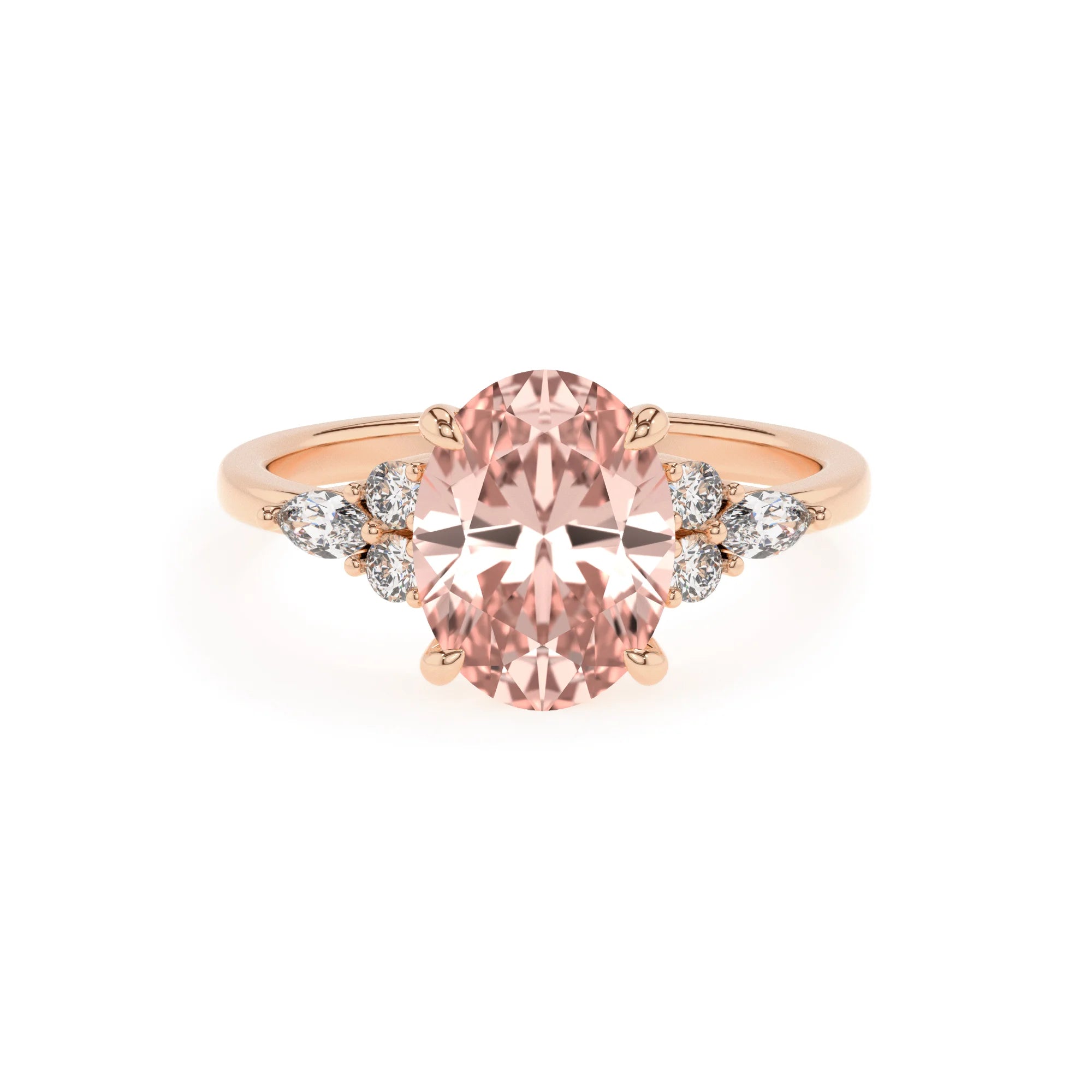 lab grown morganite oval solitaire rings in rose gold