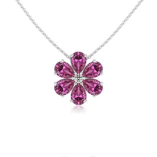 lab grown pink-sapphire pear solitaire necklaces in platinum