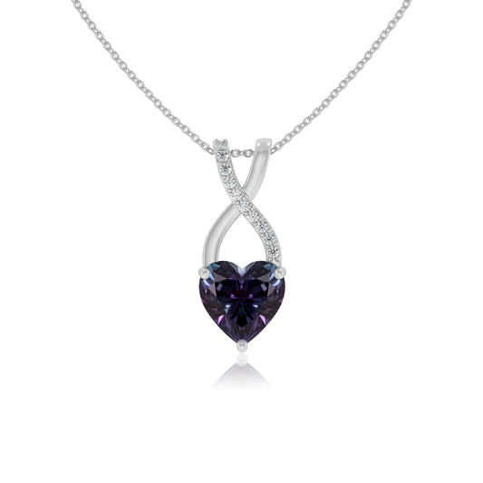 lab grown alexandrite heart solitaire necklaces in white gold