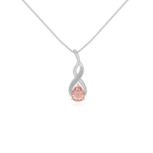 lab grown morganite pear solitaire necklaces in white gold