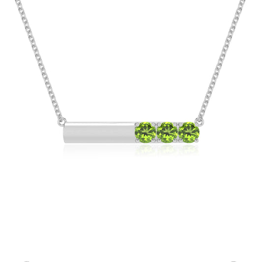 natural peridot round bar v-bale necklaces in sterling silver