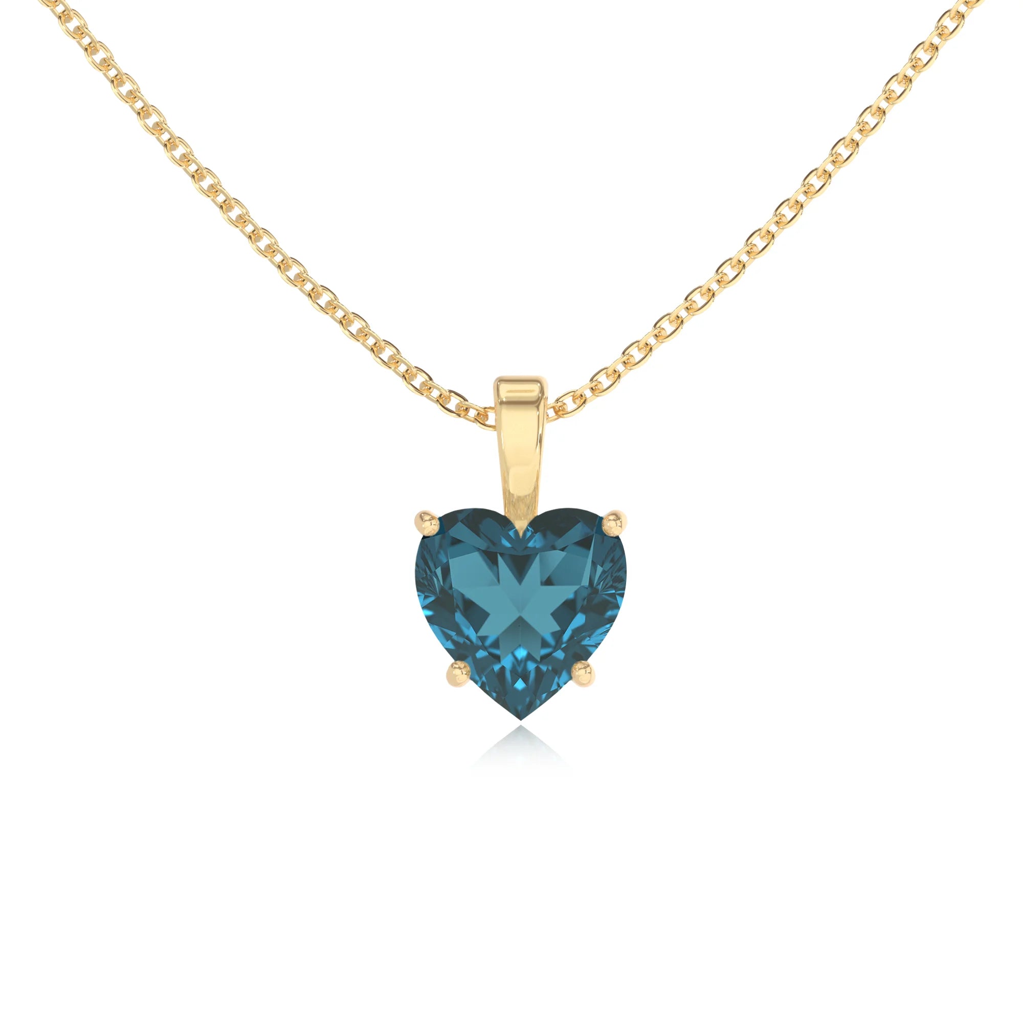 natural london-blue-topaz heart solitaire necklaces in yellow gold