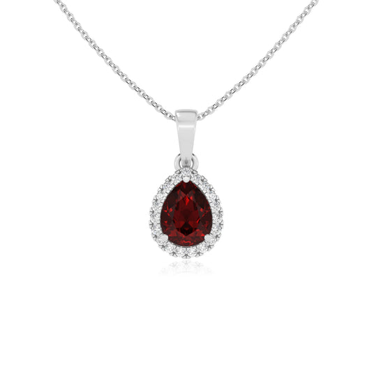 natural garnet pear solitaire necklaces in sterling silver