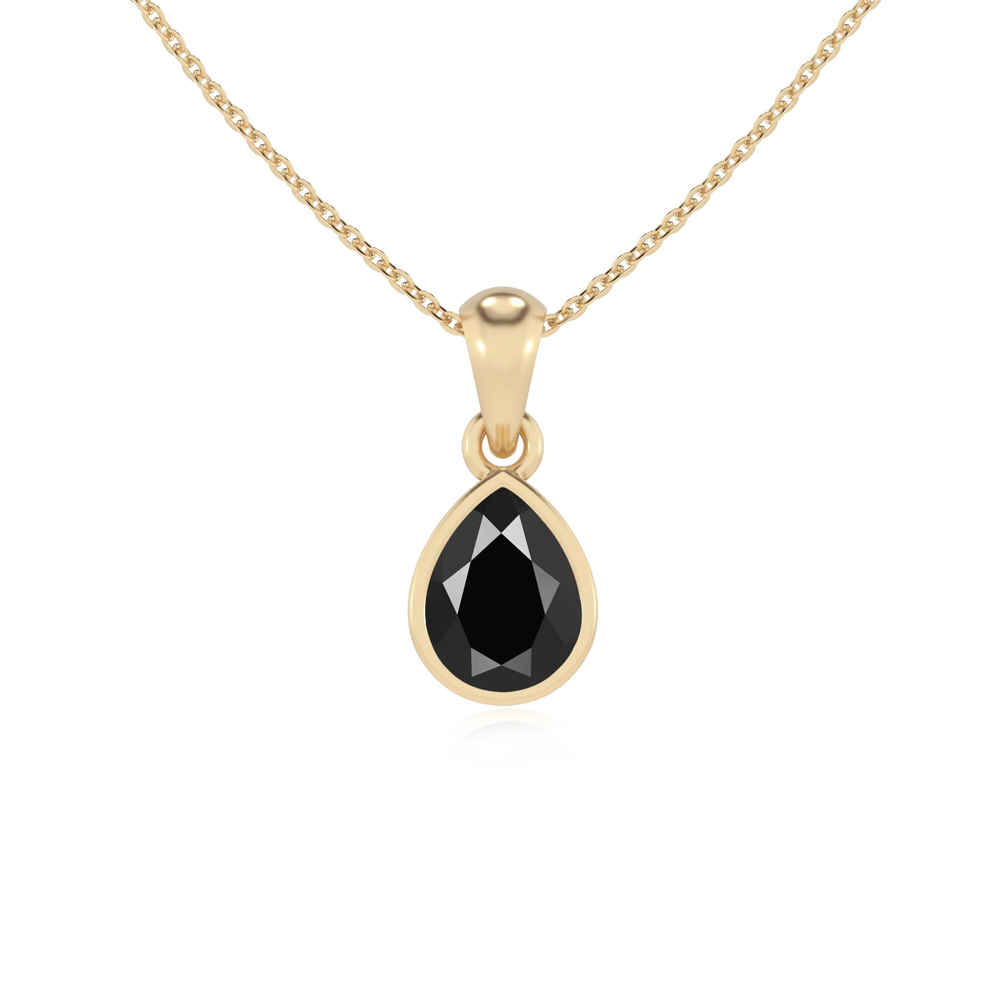 natural black-onyx pear solitaire necklaces in yellow gold