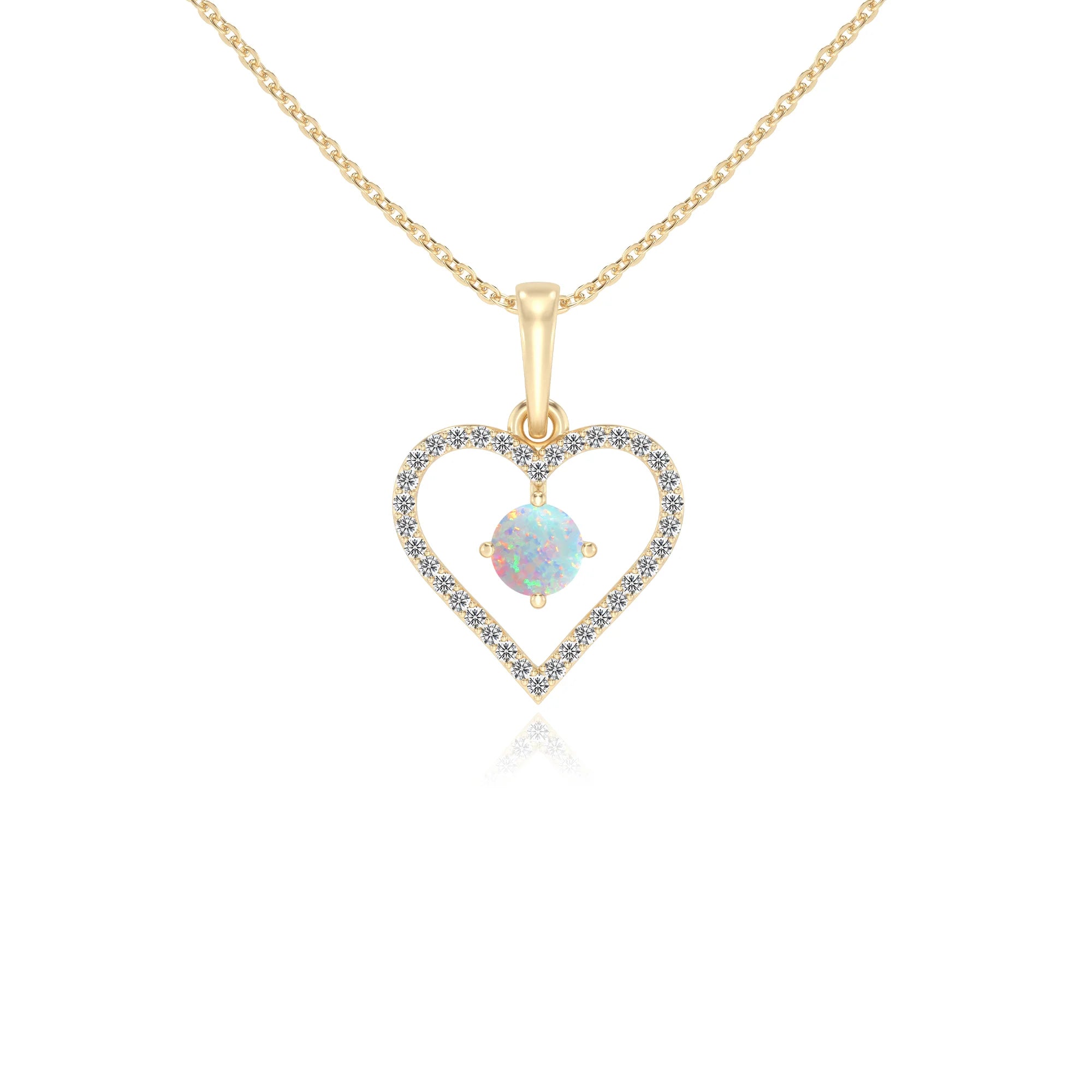 lab grown opal round infinity necklaces in yellow gold