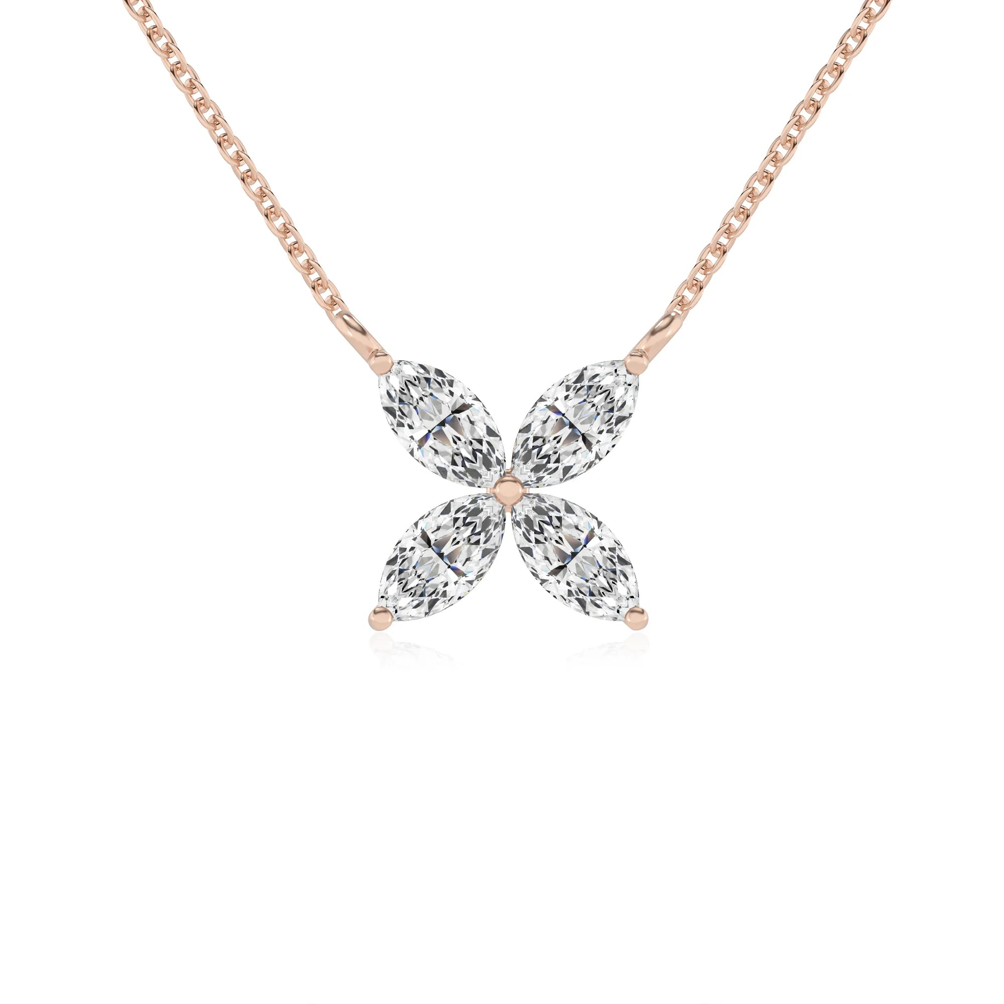 lab grown moissanite marquise infinity necklaces in rose gold