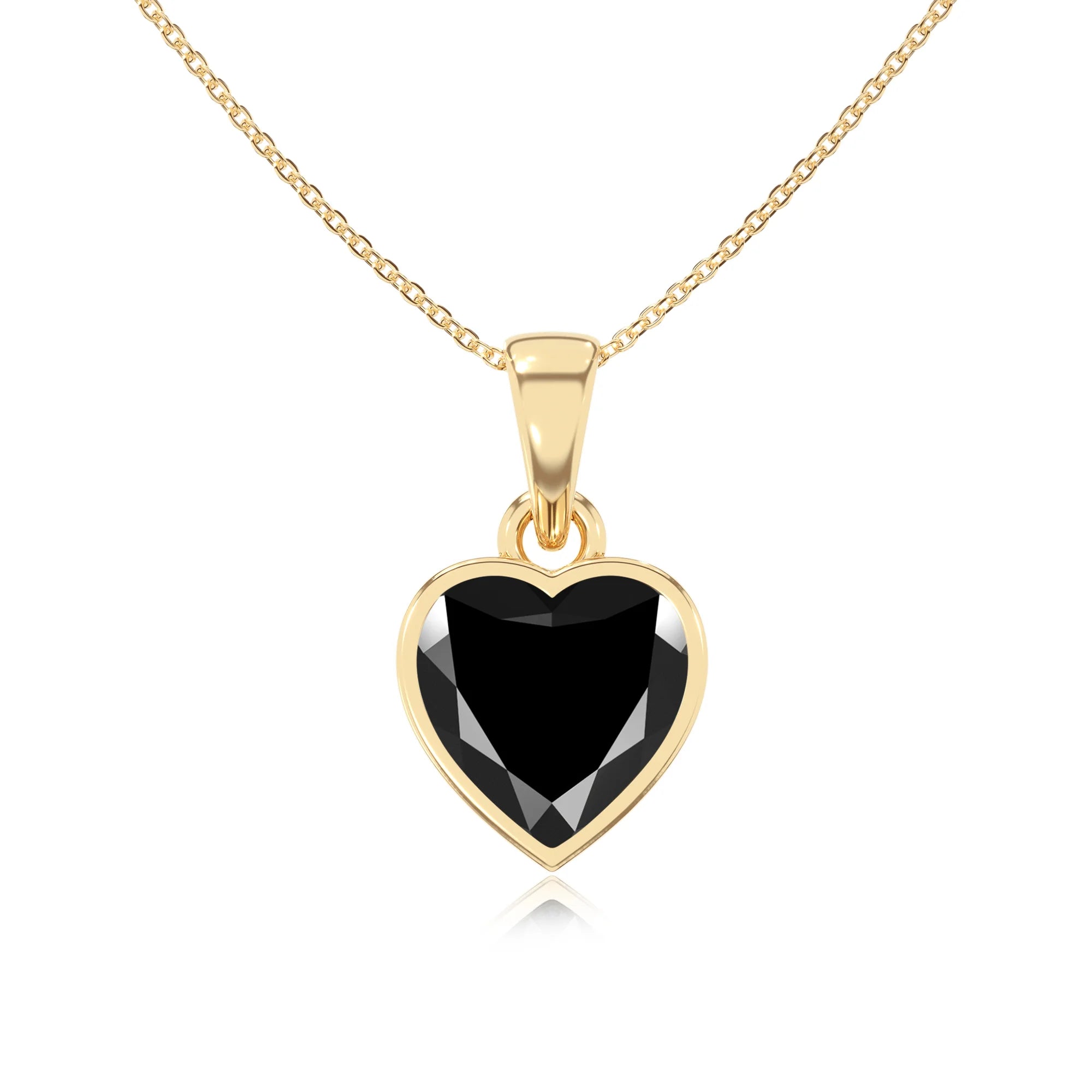 natural black-onyx heart solitaire necklaces in yellow gold