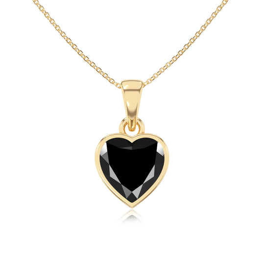 natural black-onyx heart solitaire necklaces in yellow gold