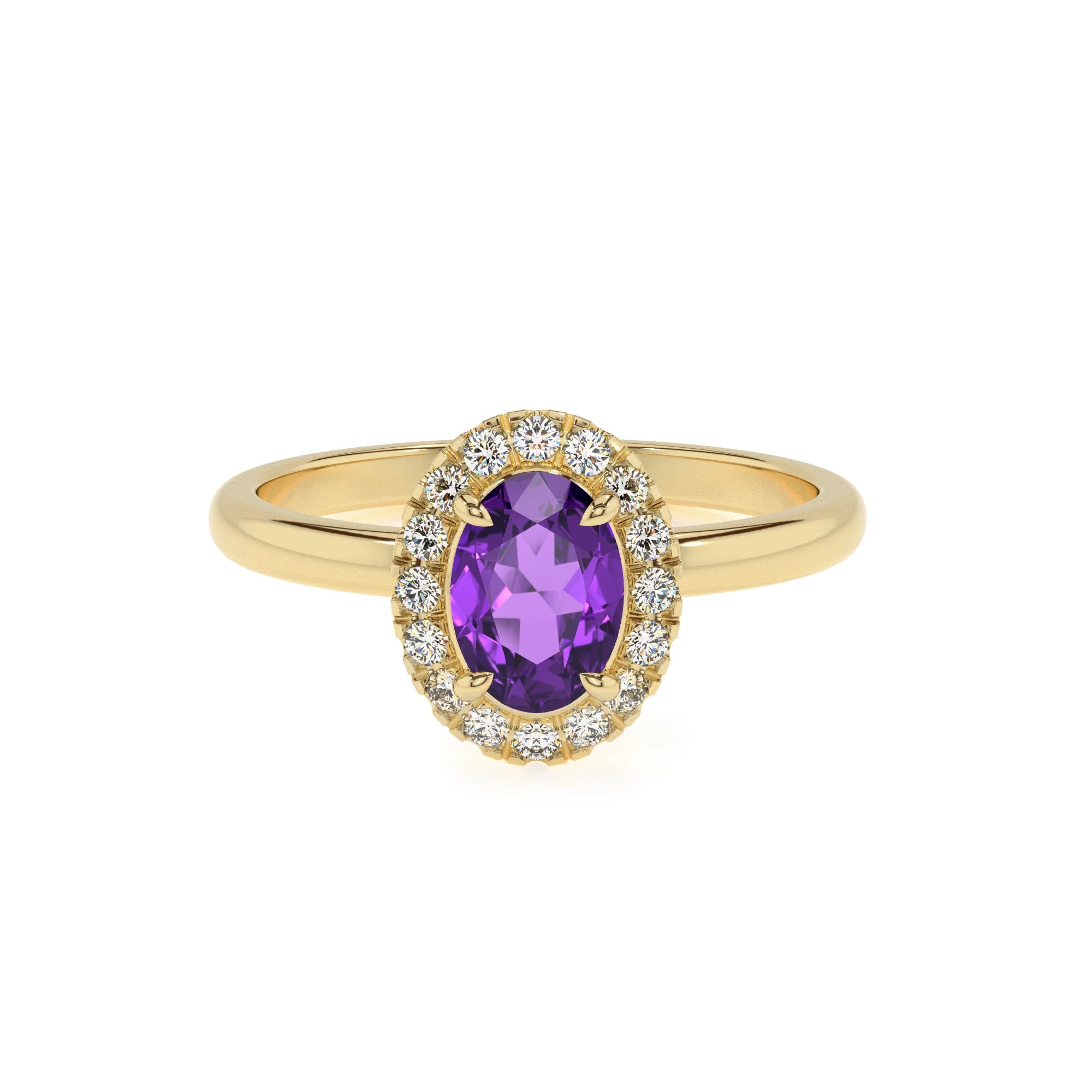 lab grown amethyst oval solitaire rings in yellow gold
