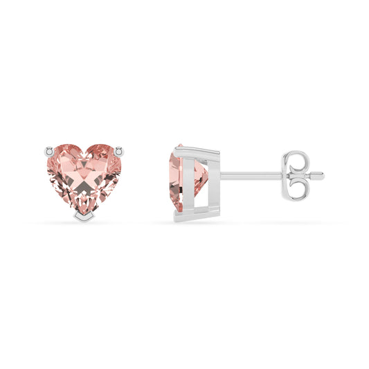 lab grown morganite heart stud earrings in white gold