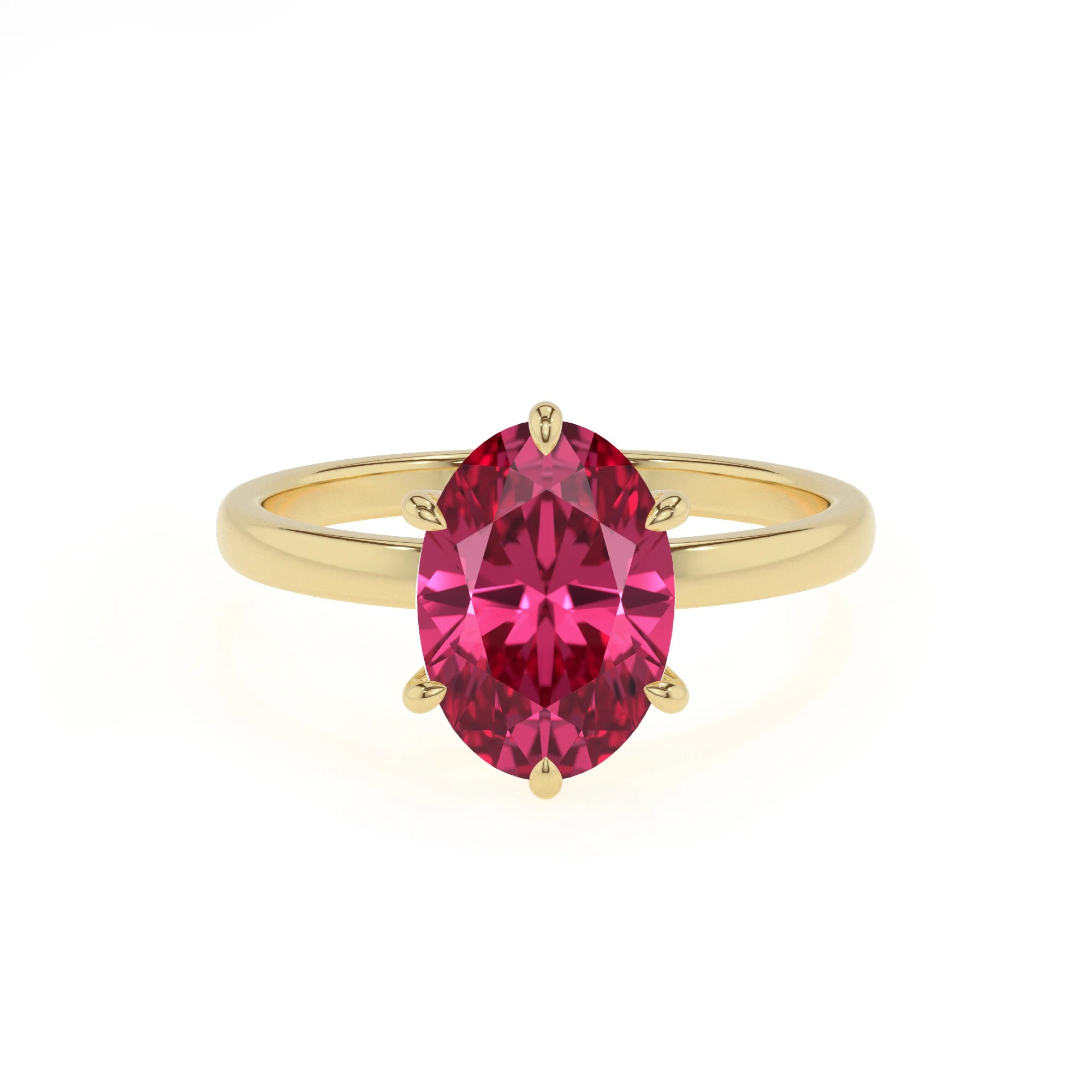 lab grown pink-tourmaline oval solitaire rings in yellow gold
