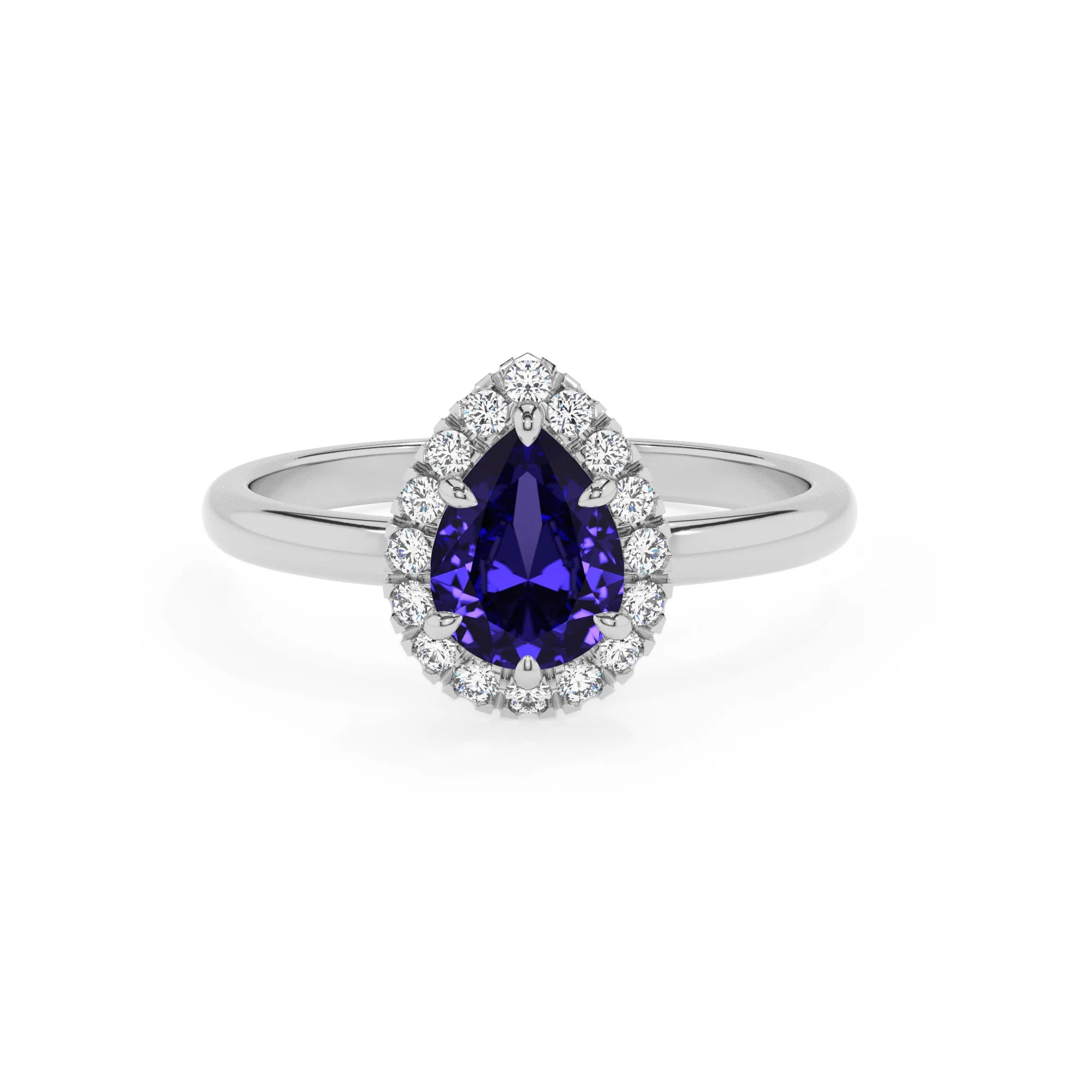 lab grown tanzanite pear solitaire rings in sterling silver