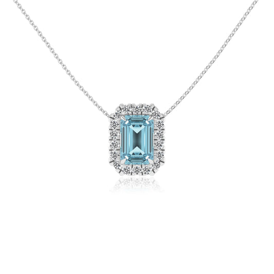 lab grown aquamarine emerald cut solitaire necklaces in white gold