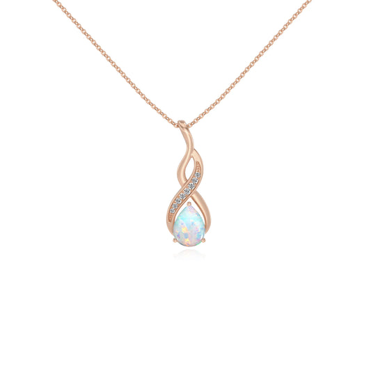 lab grown opal pear solitaire necklaces in rose gold