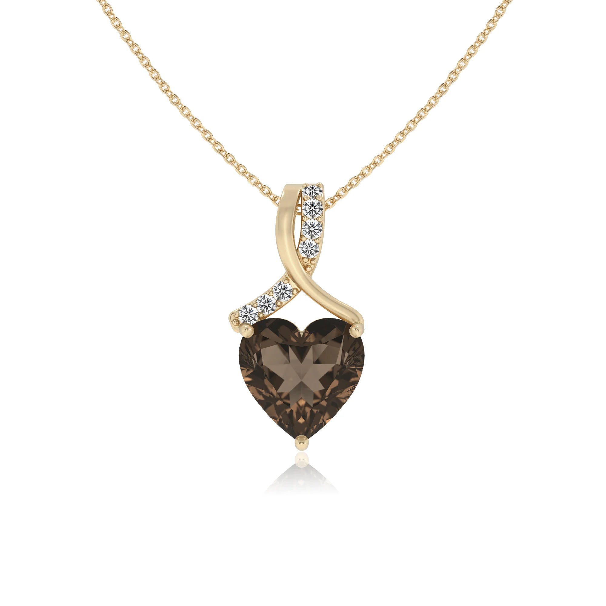 natural smoky-quartz heart solitaire necklaces in yellow gold
