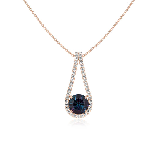 lab grown alexandrite round solitaire v-bale necklaces in rose gold