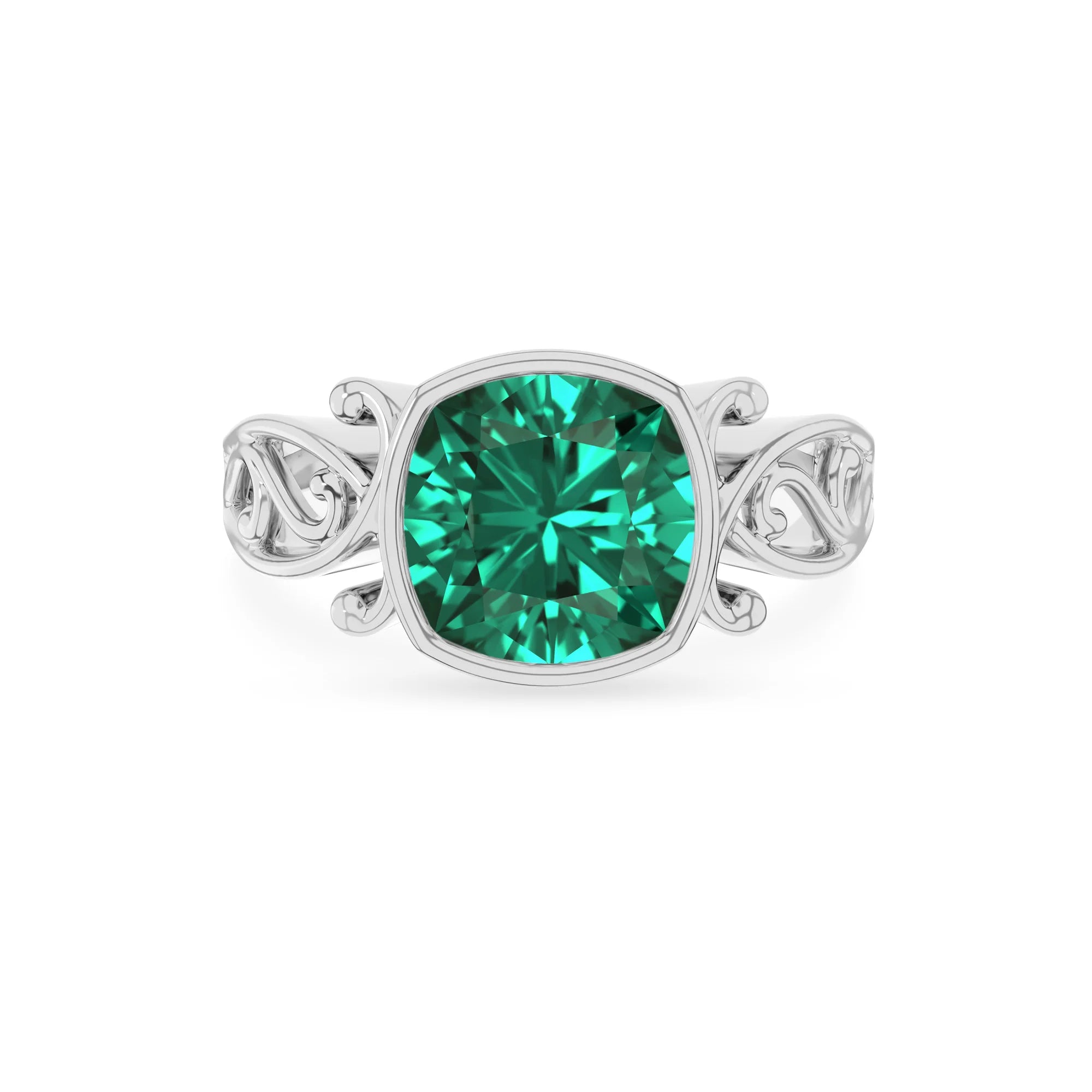 lab grown emerald cushion solitaire rings in platinum